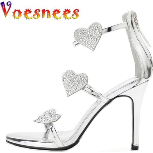 Voesnees Stiletto Sandals Women 2021 New Rhinestone Waterproof Platform High Heels 10cm Thin Heels Nightclub Star Catwalk Shoes