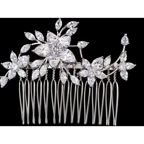 Cubic Zirconia Hair Comb Flower Clip CZ Women Hair Jewelry For Bride Wedding Hair Accessories Pince Cheveux 5.8x7.4cm WIGO1082