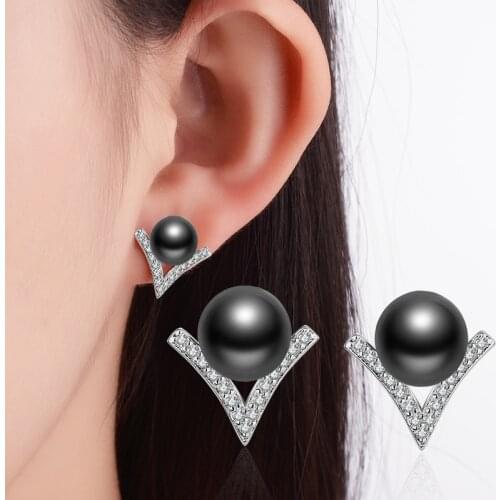 Super Fashion Statement 2 Colour Simulated Pearl Triangle Stud Earrings women/girl Dazzling top triangular personality jewelry