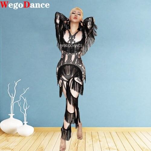 Sexy Nightclub Crystal Tassel Party Jumpsuit Elegant Strapless Deep V Neck Bandage Female