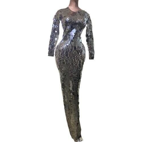 Luxury Sequin Design Bright Full Mirrors Long Dress Women Evening Birthday Dresses Singer Costume Prom Celebrate Bling Dresses