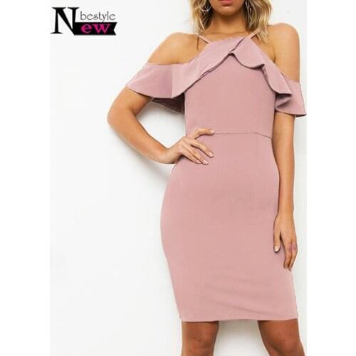 Newbestyle Women Sexy Backless Split Bodycon Dress Strap Bare Shoulder Ruffles Dress Vestidos Sexy Elegant Wedding Party Dresses