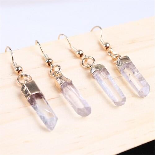 1 Pair Natural Gold Plated Selenite Crystal Blade Earrings Fashion Elongated White Selenite Crystal Wand Earrings