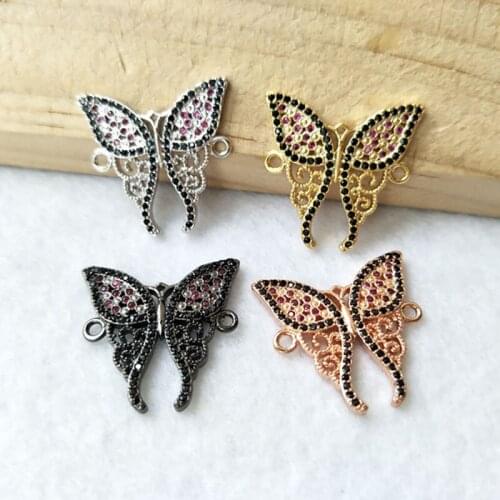 10 Pieces CZ zircon Micro Pave butterfly Connector Double Bails Beads Charm,for DIY Bracelets Jewelry Finding CT316
