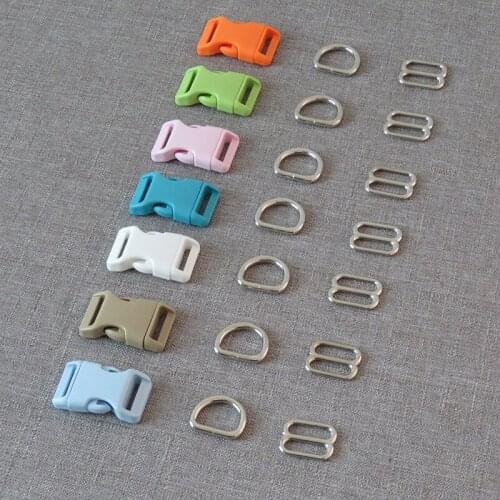 100Sets/Lot Wholesale Metal D Ring Tri Glides Straps Clasp Plastic Buckles Loop For Pet Dog Collar Harness Sewing Belt Accessory