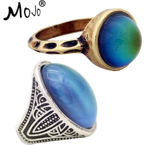 2PCS Vintage Bohemia Retro Color Change Mood Ring Emotion Feeling Changeable Ring Temperature Control Ring for Women RG002-RS058