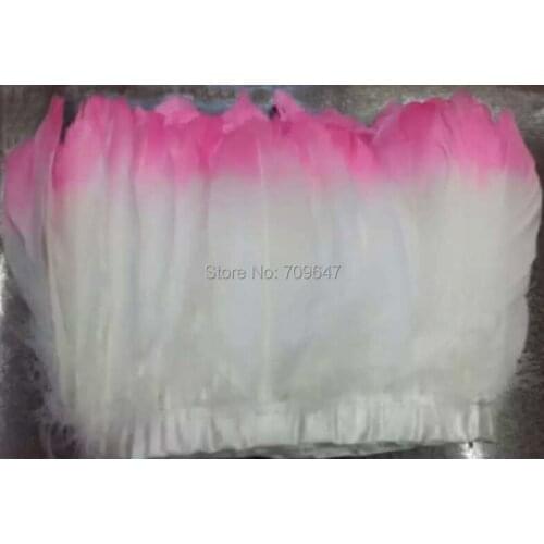 2Yards/lot!Dip dye two tone goose feather trim,peach+white colour goose feather fringe,goose feathers