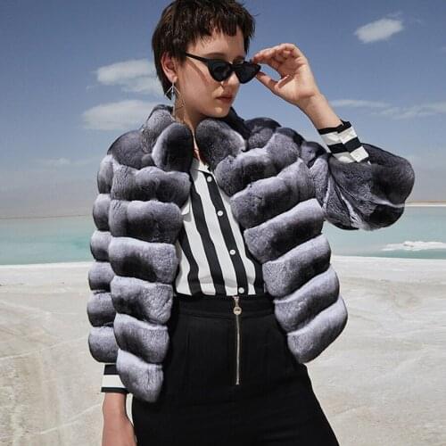 2020 New Fashion Fur Coat Chinchilla Color Women Real Rex Rabbit Fur Jacket Winter Outwear Hot Style