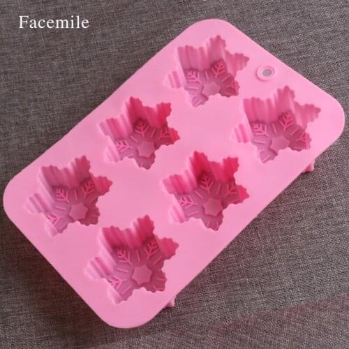 6 Cavity Snowflake Silicone Non Stick Cake Bread Mold Chocolate Jelly Candy Baking Mould Christmas 53043 Gift