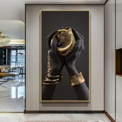 African Art Black Hands Holding Jewelry Canvas Paintings on The Wall Modern Black Posters and Prints for Home Living Room Decor