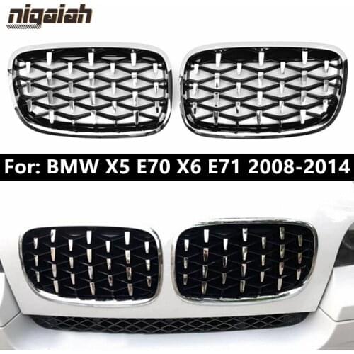 Diamond Meteor Grill for BMW E70 E71 X5 X6 2008-2014 Front Kidney Grill Glossy Black & Chrome Mesh Grille Replacement