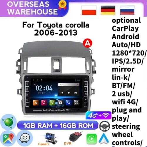 2 DIN 8" screen stereo Android 8.1 GO Car Radio GPS Navigation Car Video Multimedia Player for Toyota Corolla E140/150 2006-2013