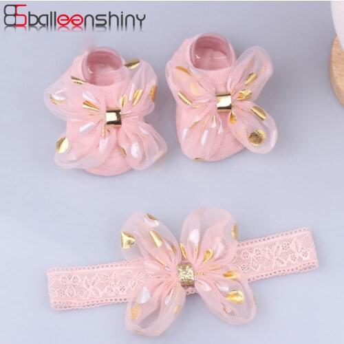 Balleenshiny Cute Baby Girl Headband Socks Lace Bows Newborn Turban Elastic Headbands Hairband For Girls Baby Hair Accessories