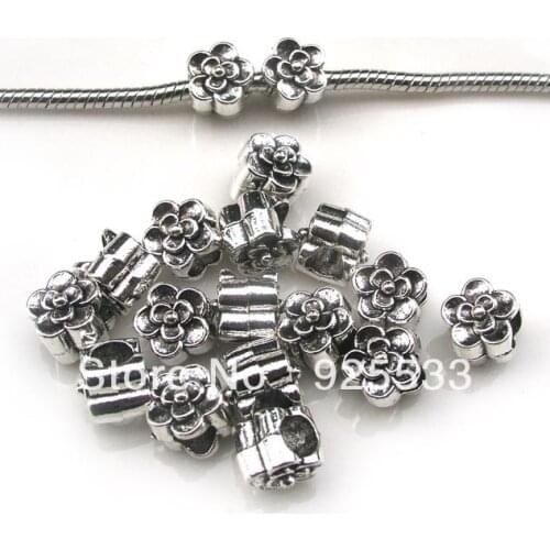 Free shipping 50pcs/lot 9mm dia. big hole antique metal rose beads fit European bracelet jewelry DIY