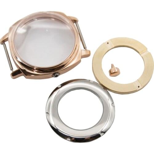 Corgeut 42MM Rose Silver Black Gold stainless steel Case Fit ETA 2836 DG2813 Miyota 8215 Automatic movement see-through caseback