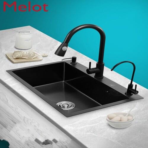 Black Nano Sink Single Tank Household Washing Vegetables Basin Kitchen Sink 304 Stainless Steel Large Sink