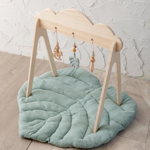 Baby Wooden Teether Gym Play Toys Cotton Leaves Mat Natural Wooden Rodent Stroller Chain Hanging Baby Toy Mobile Bed Holder Gift