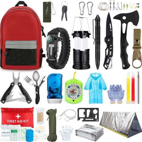 Emergency Survival Tool 101 Pcs Camping Equipment Survival Gear First Aid Kit Outdoor Trauma Bag with Survival Axe Flashlight