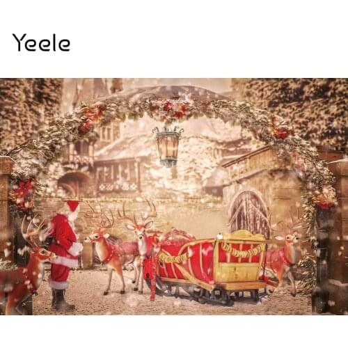 Yeele Winter Snowflake Garden Street Scene Christmas Carriage Elk Santa Photography Backdrop Decoration Backgrounds Photo Studio