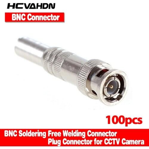 HCVAHDN 100pcs/lot BNC Male Connector for RG-59 Coaxical Cable, Brass End, Crimp, Cable Screwing, CCTV Camera BNC connector
