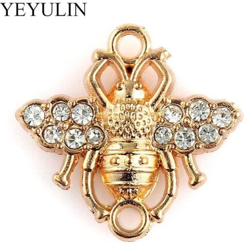 Making Necklace Bracelets DIY Jewelry Findings 10 Pcs Gold Color Alloy Crystal Bee Jewelry Connectors Bracelets Charms