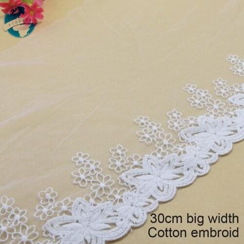 10yards 30cm width Cotton embroid sewing ribbon guipure lace fabric trim diy craft supply wedding Accessories african lace#3186