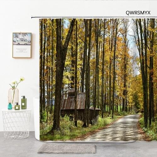 Forest Wooden House Shower Curtains Landscape Bath Curtain Home Decor Background Wall Hanging Cloth Bathroom Accessories Product