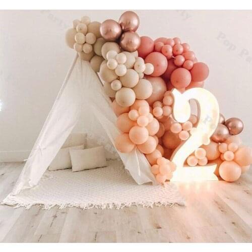 Macaron Peach Balloon Garland Birthday Wedding Party Decor Retro Pink Baby Shower Background Rose Gold Sand Bow of Balloons Arch