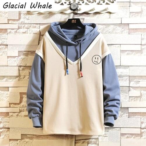 GlacialWhale Mens Hoodies men 2021 New Winter Oversized Print Patchwork Streetwear Sweatshirts Khaki Hoodie Men Sweatshirt Male
