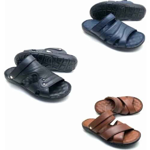 2021 Extra Comfortable Orthopedic Men Slippers 100% Genuine Leather Casual High Quality Summer Outdoor Anti Slip Black Brown