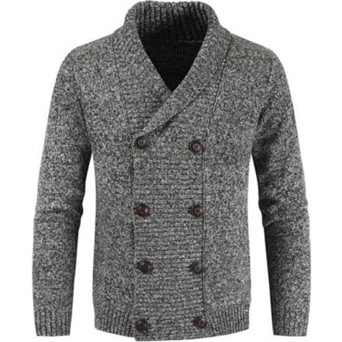 2019 Double breasted sweater men casual slim lapel cardigan sweaters coat mens winter warm thickening sweter men sueter hombre