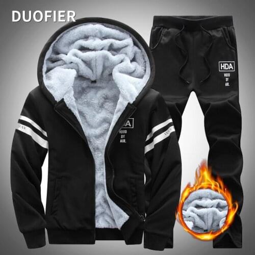 2021 Causal Tracksuits Men Sets Hooded Thicken Fleece Jacket + Sweatpant Winter Warm Letter Print Sweatshirt Male Sportswear 4XL