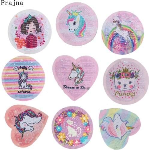 Prajna Unicorn Rainbow Sequined Patches Reversible Change Color Sticker Stripe On Cloth Cartoon Cat Pig Patch For Clothing DIY