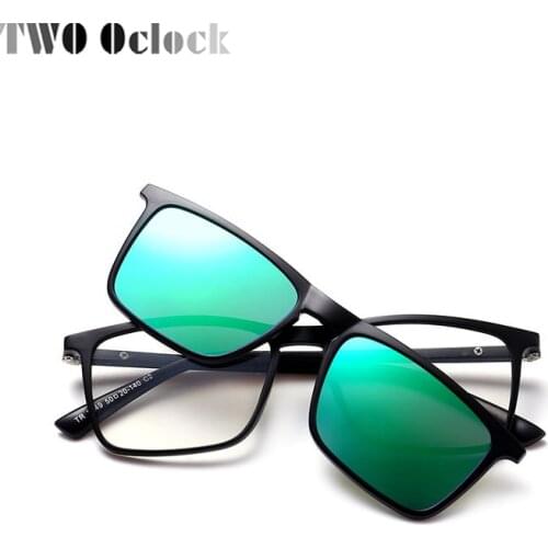 TWO Oclock Ultra-light TR90 Square Eyeglass Frames With Clip On Sunglasses Men Women Spring Hinge Driving Glasses Frame L2249
