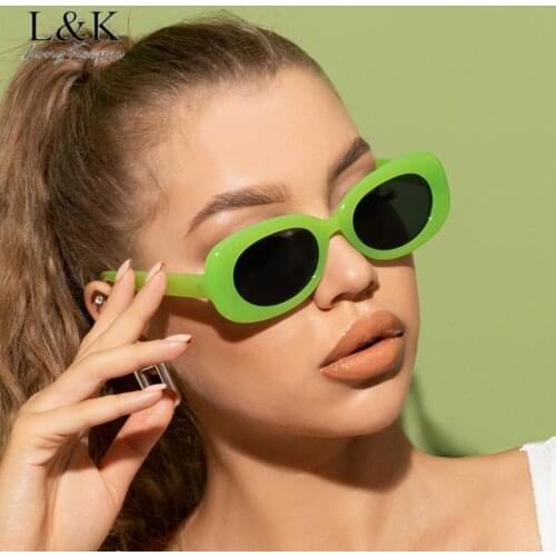 LongKeeper Retro Oval Women Sunglasses Thick Frame Vintage Brand Sun Glasses For Female Black Green Eyewear zonnebril dames