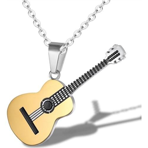 Men Women Punk 316L Stainless Steel Guitar Necklaces Hip Hop Rock Slide Music Element Chains Necklace No Fade Pendant Jewelry