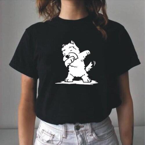Harajuku Casual Tshirt Fashion Cotton Tee Shirt Femme Funny Dabbing West Highland White Terrier Dog Graphic T Shirt Women Tops