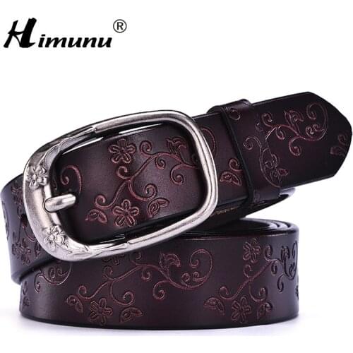 [HIMUNU] Fashion Brand Genuine Leather Belts for Women Vintage Floral Design Cowskin Belt Woman Top Quality Women belt 5 Colors