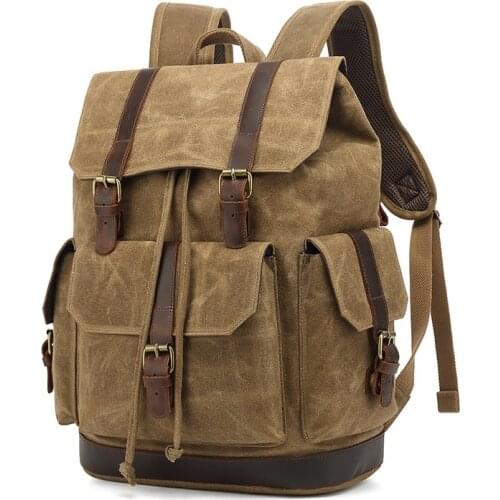 Mens Backpack Bag Canvas Leather Daypacks Retro Large Waterproof School Bag Teenager Travel Bags 2021 New Laptop Backpacks
