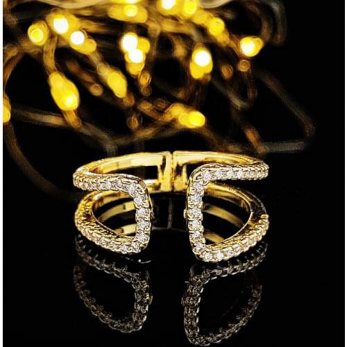 Silver/gold color black zirconia bague anel promise fashion adjustable open rings for women finger wholesale jewelry R4674