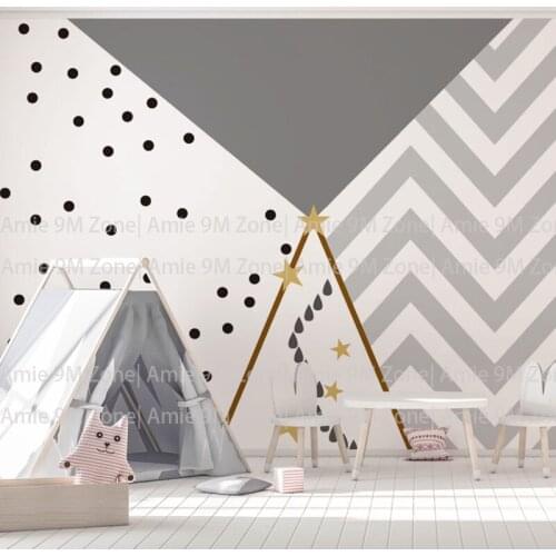 Grey white color geometric and black dot for camera background decor wallpaper children wall decor wallpapers kids nursery room