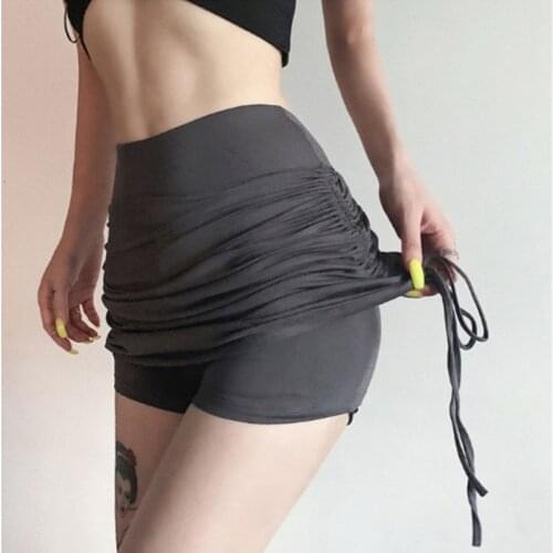 Sports Short Y2k Skirt High Waist Lace-up Drawstring Fold Fake Two-piece Package Hip Skirts Women Pantskirt