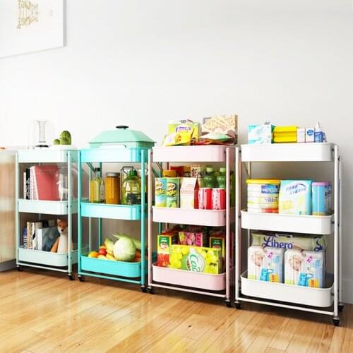 Movable Trolley Kitchen Storage Rack Floor Multi-storey Bathroom Storage Rack Vegetable Snack Storage Folding Storage Rack