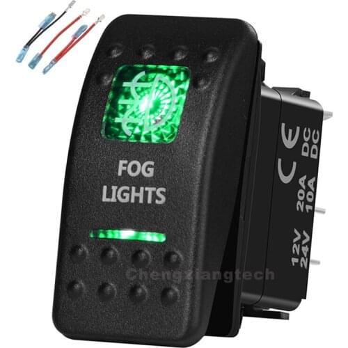 Green Led Printed Rocker Switch Fog Lights 5P on-off SPST 12V/20A 24V/10A+Jumper Wires Set for Car Boat Trucks Waterproof