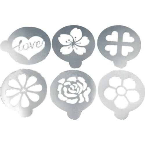 6Pcs/Set Coffee Stencil Plastic Milk Cake Cupcake Template Barista Cappuccino Latte Printing Model Spray Decoration Tool A1