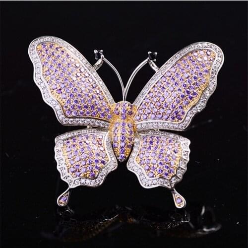 Gorgeous Pink AAA Zircon Butterfly Brooches Beautiful Insect Brooch Pin Wedding Bridal Accessories for Women Gift