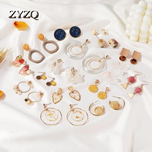 ZYZQ Silver Color Needle Earrings sweet Wind Geometric Design Earrings Ins Net Red Wind Temperament Women Earrings