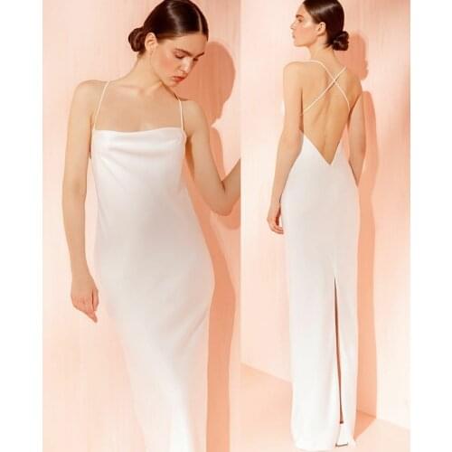 Simple A-Line Long Halter Wedding Dresses Criss Cross Back Satin Floor Length Vestidos de Novia Abendkleid Bridal Gown for Women