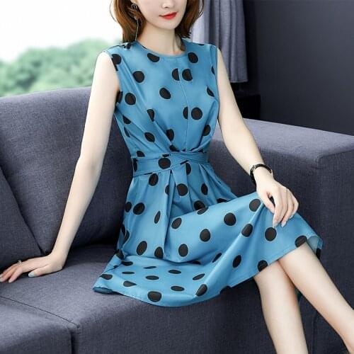 2019 New Women Summer dresses Sleeveless Polka Dot Print Dress O Neck Retro Vintage Dresses Knee Length Party vestidos
