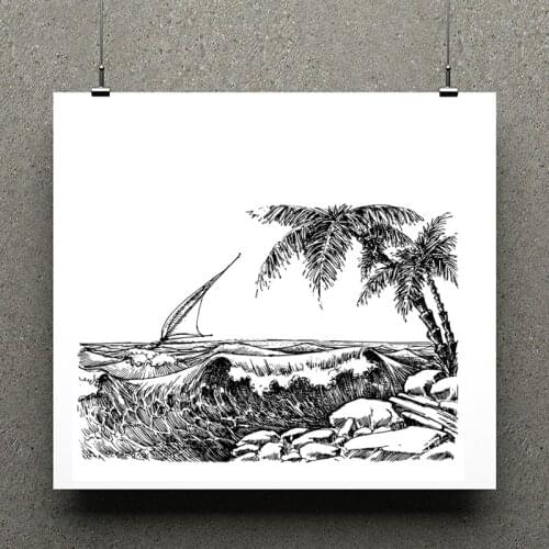 ZhuoAng Sea wave tree Clear Stamp / Scrapbook Rubber Stamp / Craft Clear Stamp Card / Seamless Stamp